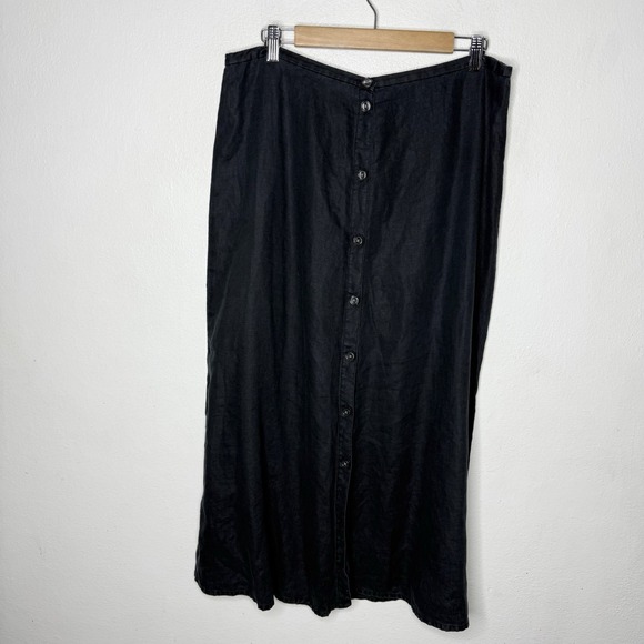 Eddie Bauer Black Linen Maxi Skirt Button Front Women's US 14 Minimalists Modest - Picture 1 of 9